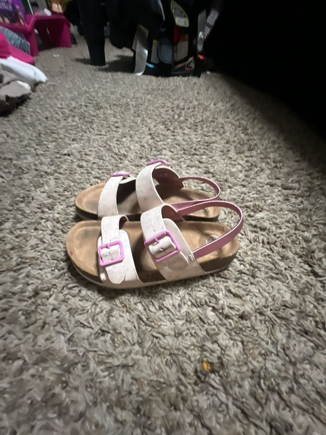 Wonder Nation Toddler Girls Floral Print Cork-Style Footbed Sandals with Pink Buckles 2