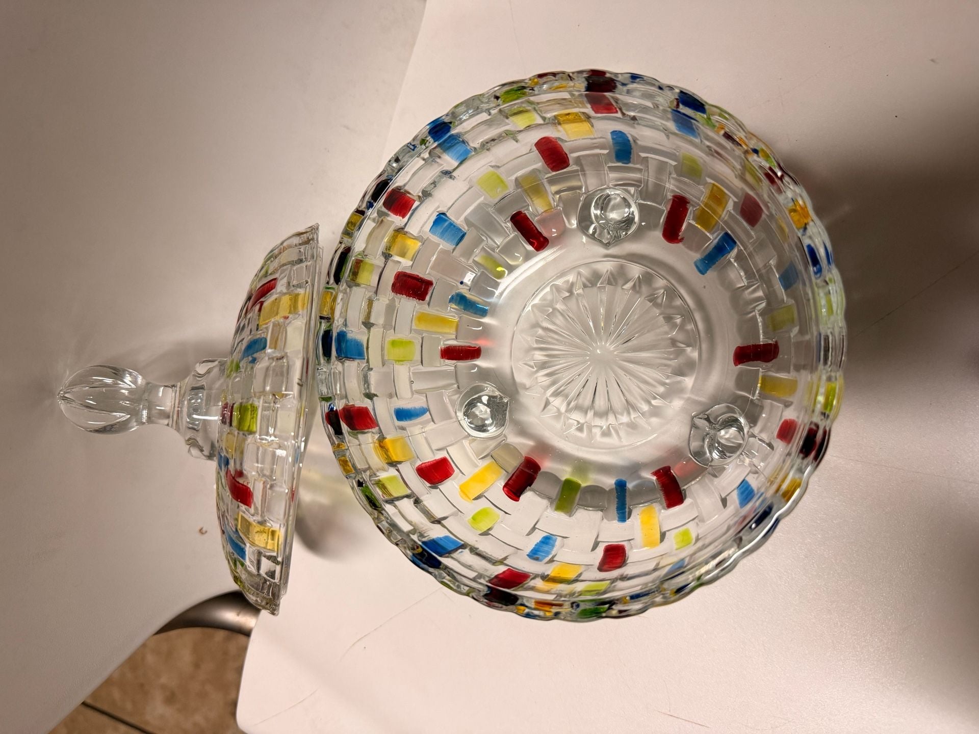 VanEnjoy Hand-Painted Woven Pattern Glass Candy Jar with Lid 3