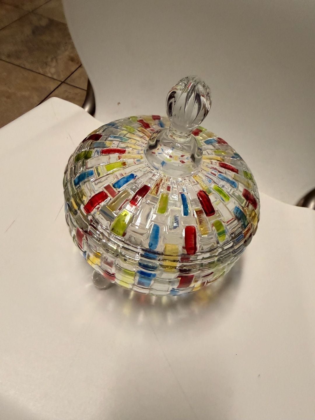 VanEnjoy Hand-Painted Woven Pattern Glass Candy Jar with Lid 4