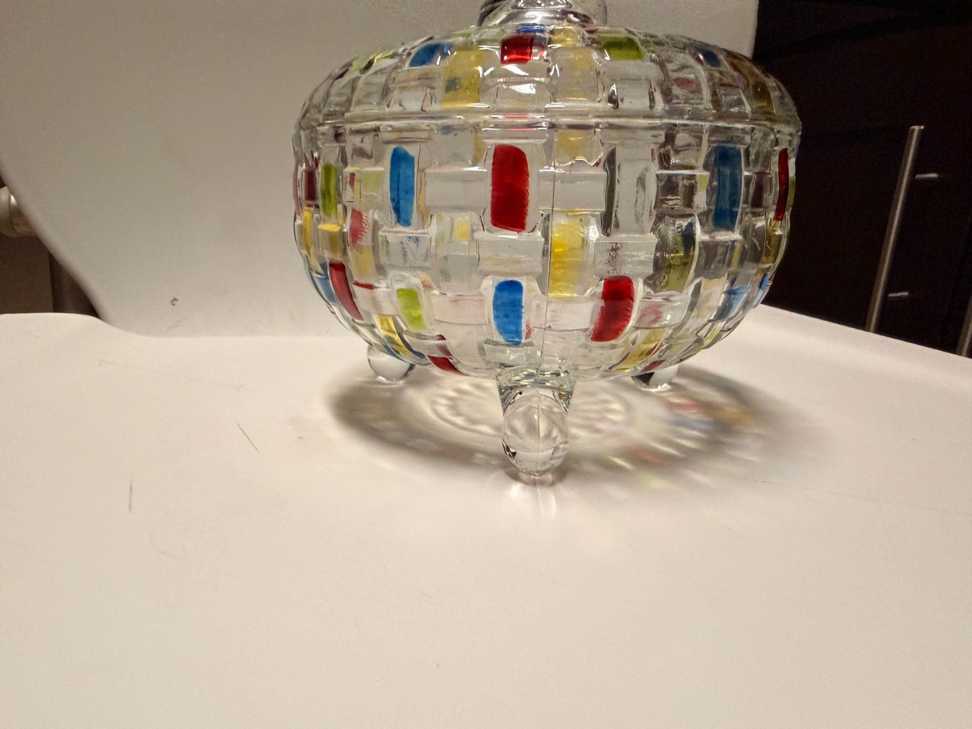 VanEnjoy Hand-Painted Woven Pattern Glass Candy Jar with Lid 5