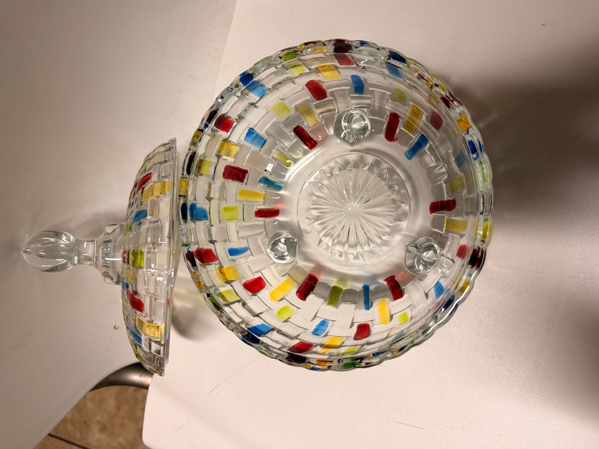 VanEnjoy Hand-Painted Woven Pattern Glass Candy Jar with Lid 6