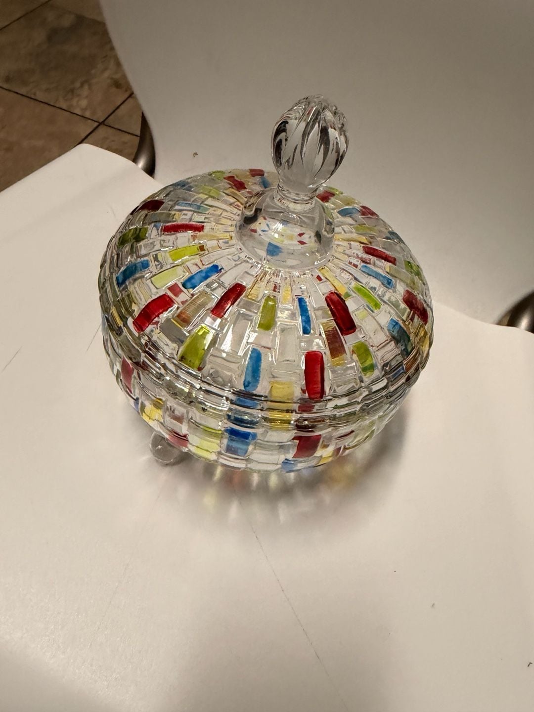 VanEnjoy Hand-Painted Woven Pattern Glass Candy Jar with Lid 7