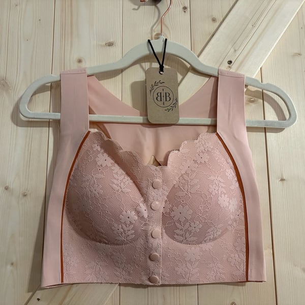 Fashion and Comfort Wireless Lace Front Buckle V-Neck Bralette pink AND blue xxl