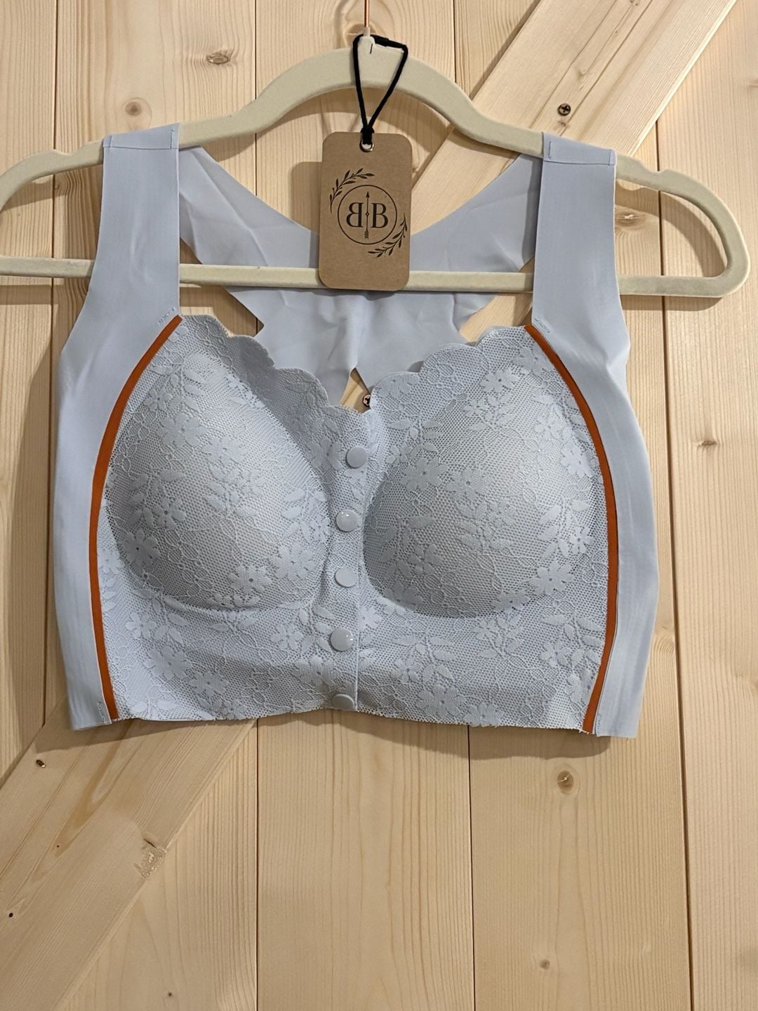 Fashion and Comfort Wireless Lace Front Buckle V-Neck Bralette pink AND blue xxl 3