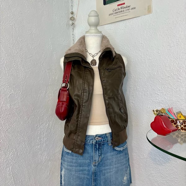 Ci Sono by Cavalini Faux Leather Sleeveless Bomber Vest with Faux Fur Collar