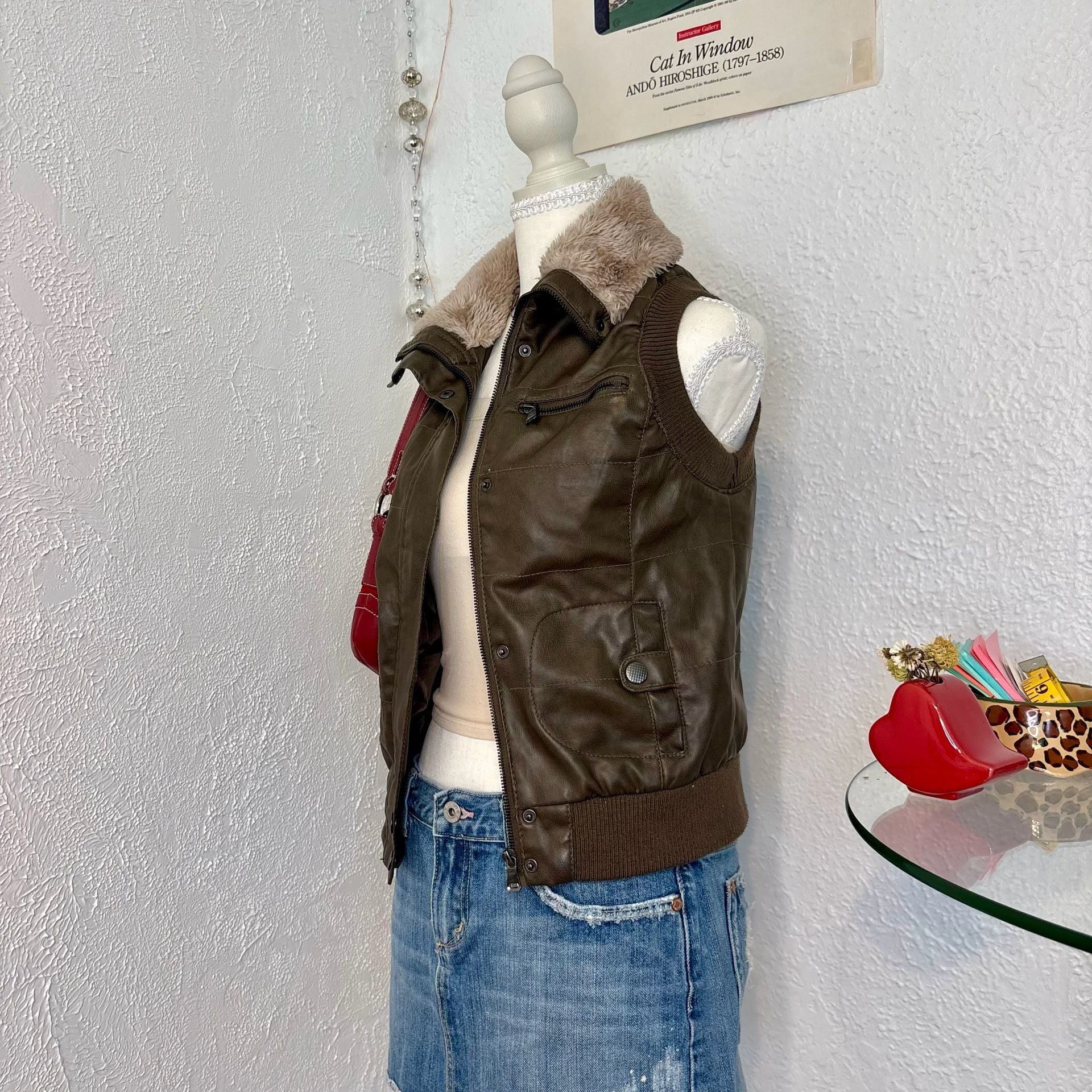 Ci Sono by Cavalini Faux Leather Sleeveless Bomber Vest with Faux Fur Collar 2