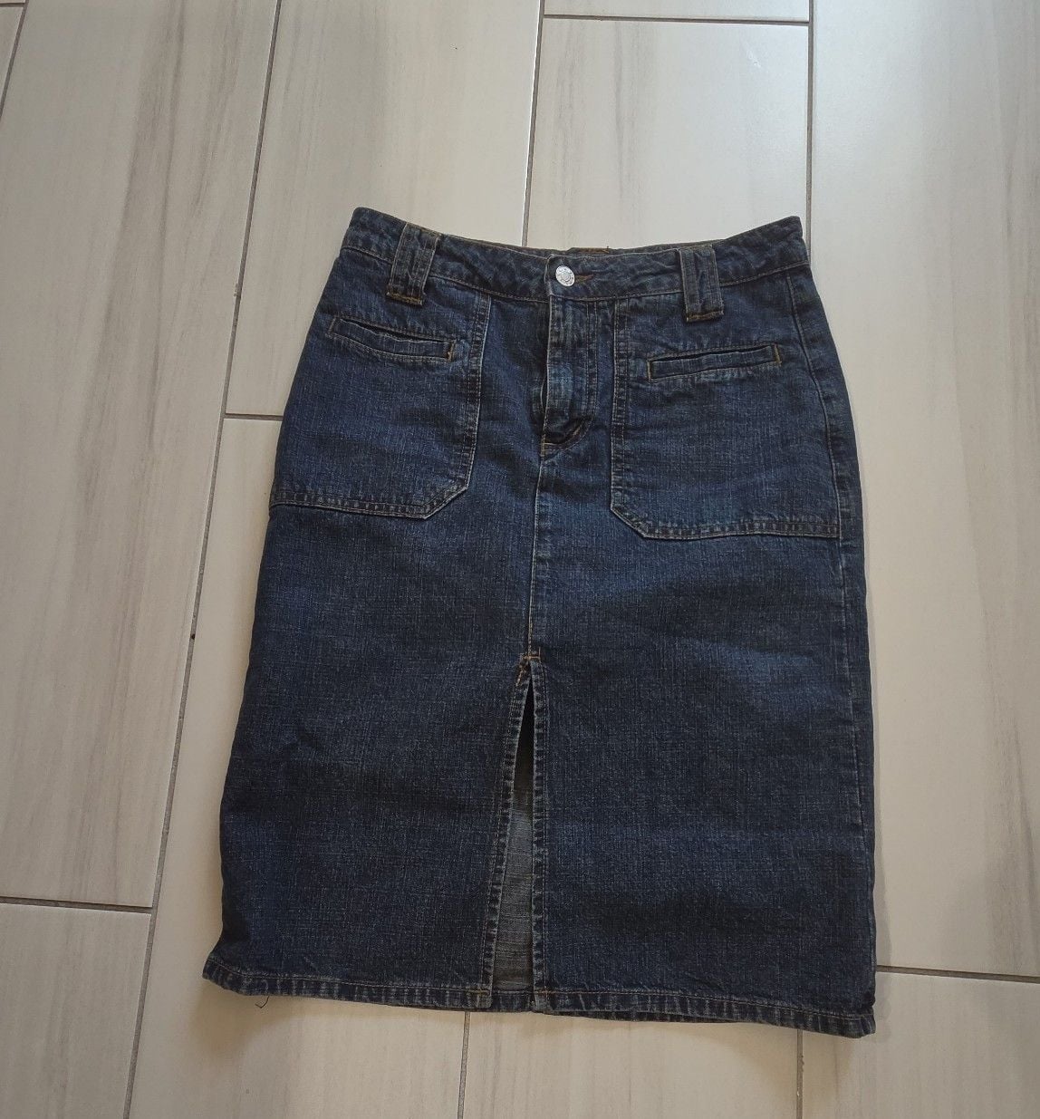 Lulu's Denim Midi Skirt with Front Slit 2