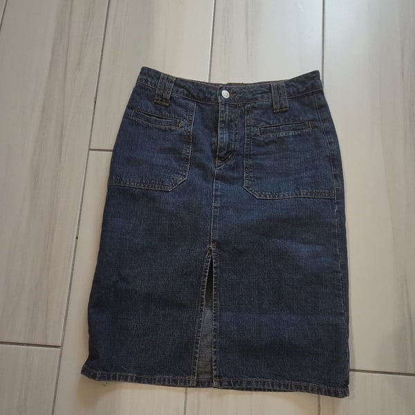 Lulu's Denim Midi Skirt with Front Slit