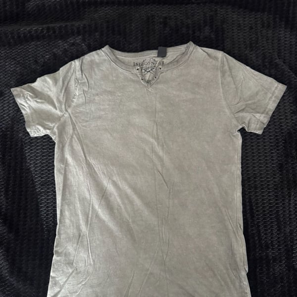 Y2K Indigo Star Graphic Print Short Sleeve Henley T-Shirt
