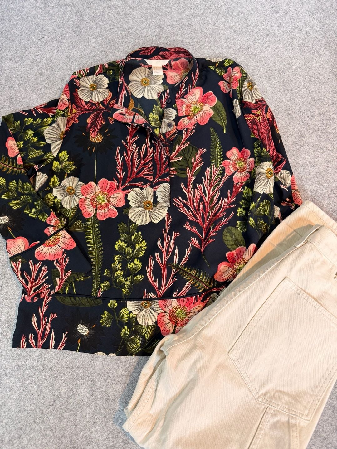 H&M Long Sleeve Floral Print Button-Up Blouse Size 6 10