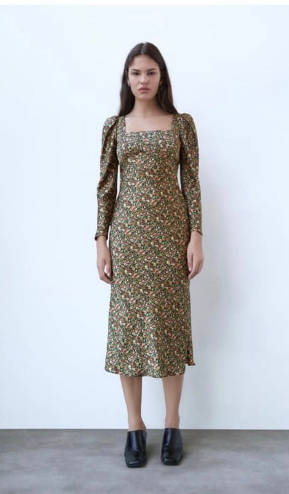 Zara Floral Print Long Sleeve Midi Dress 2
