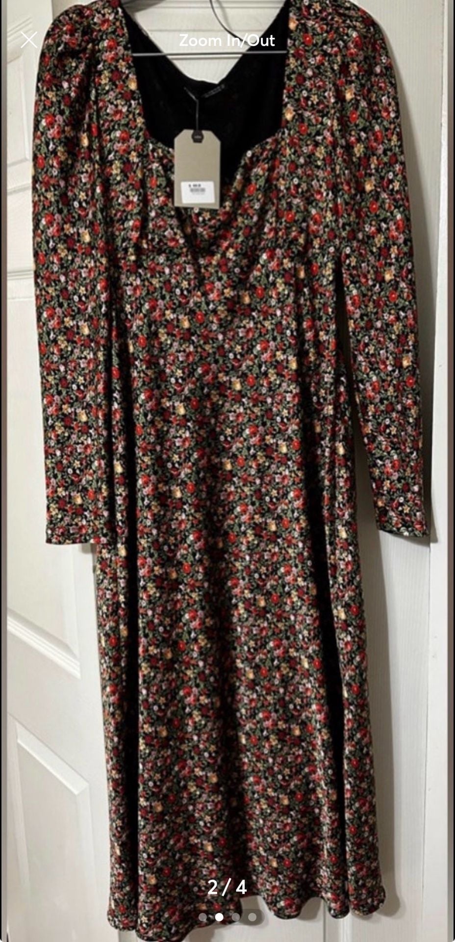 Zara Floral Print Long Sleeve Midi Dress 3