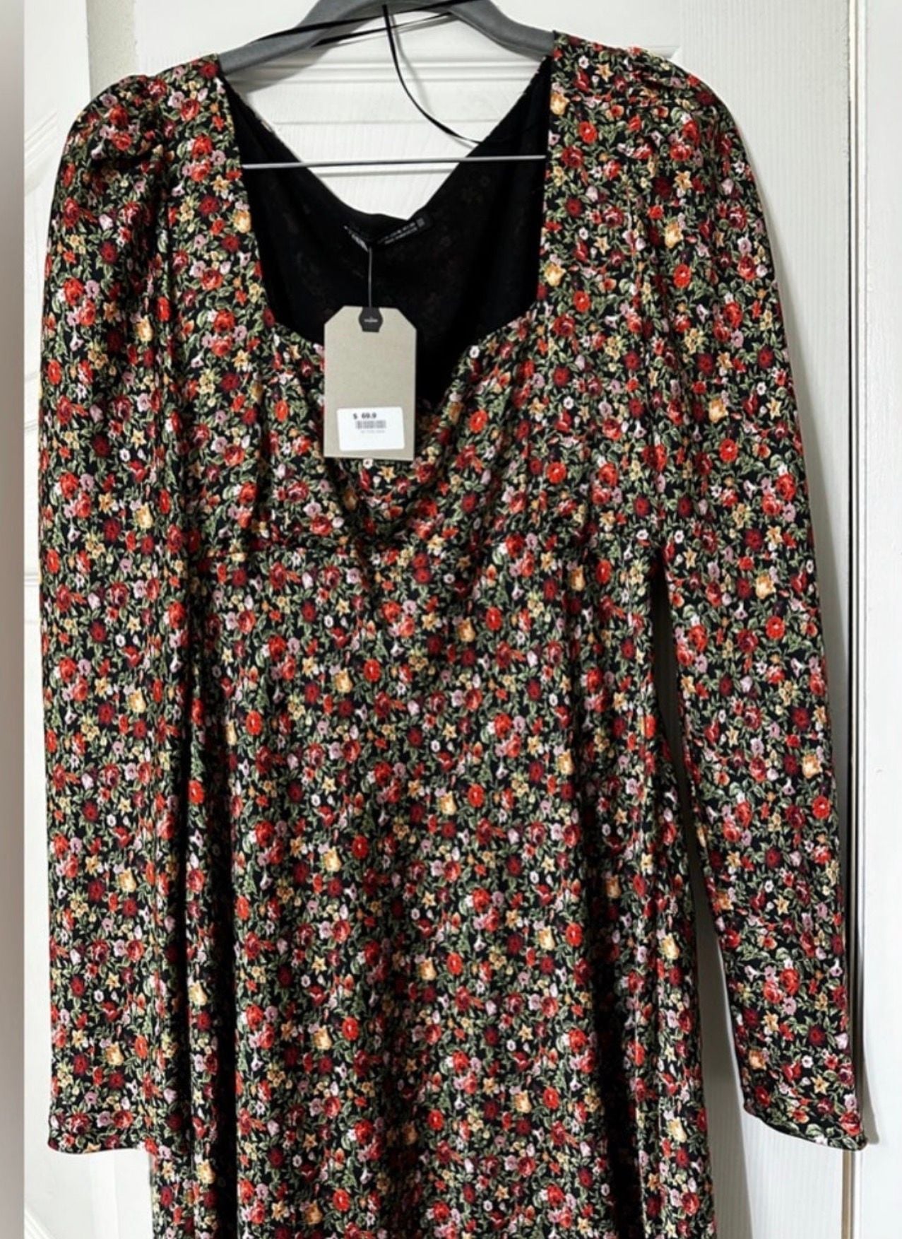 Zara Floral Print Long Sleeve Midi Dress 5