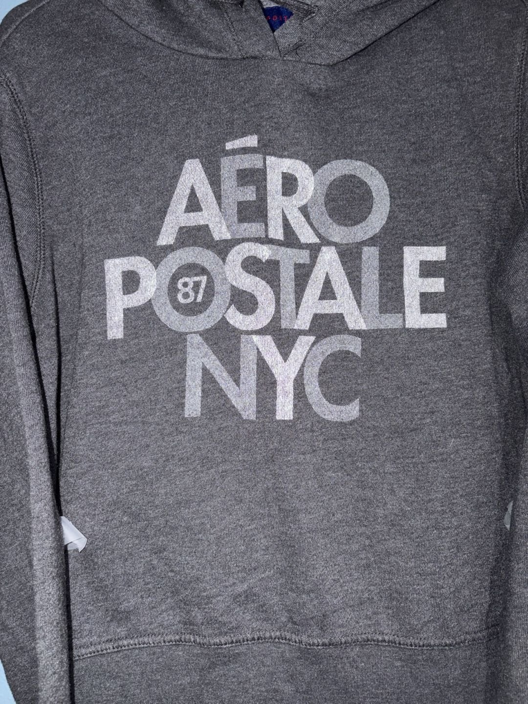 Aeropostale NYC 87 Logo Pullover Cropped Hoodie Gray 3