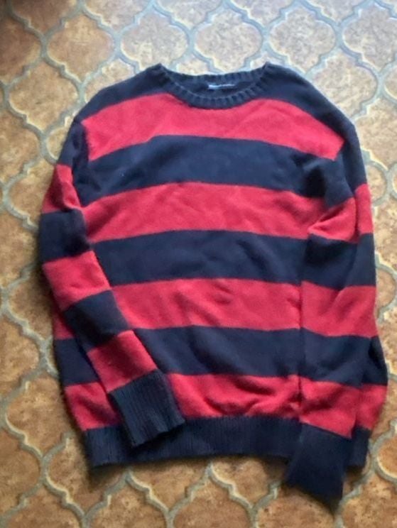 Brandy Melville Red and Navy Blue Striped Brianna Crew Neck Sweater 1