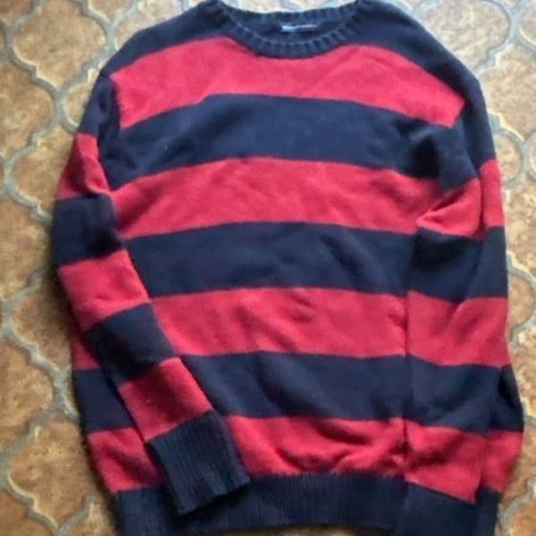 Brandy Melville Red and Navy Blue Striped Brianna Crew Neck Sweater