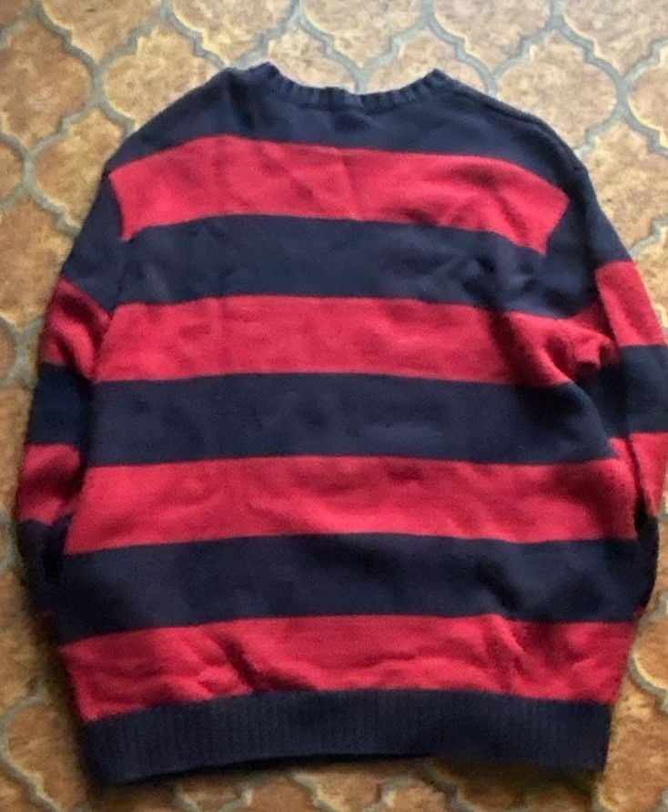 Brandy Melville Red and Navy Blue Striped Brianna Crew Neck Sweater 3