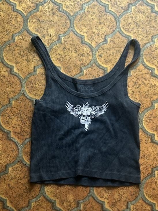 John Galt Brandy Melville Ribbed Tank Top with Skull Wing Graphic 2