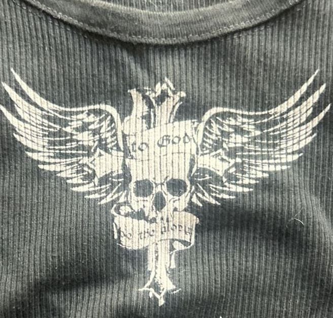John Galt Brandy Melville Ribbed Tank Top with Skull Wing Graphic 3