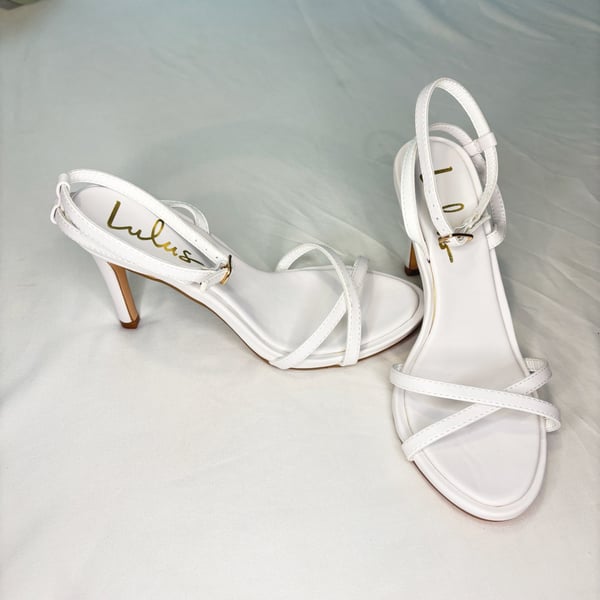 Lulus White Strappy Ankle-Strap Stiletto Sandals size 5.5