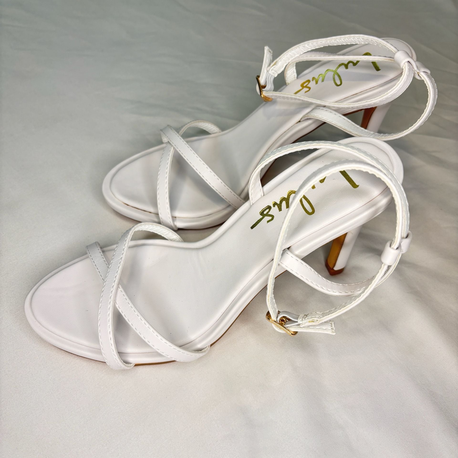 Lulus White Strappy Ankle-Strap Stiletto Sandals size 5.5 8