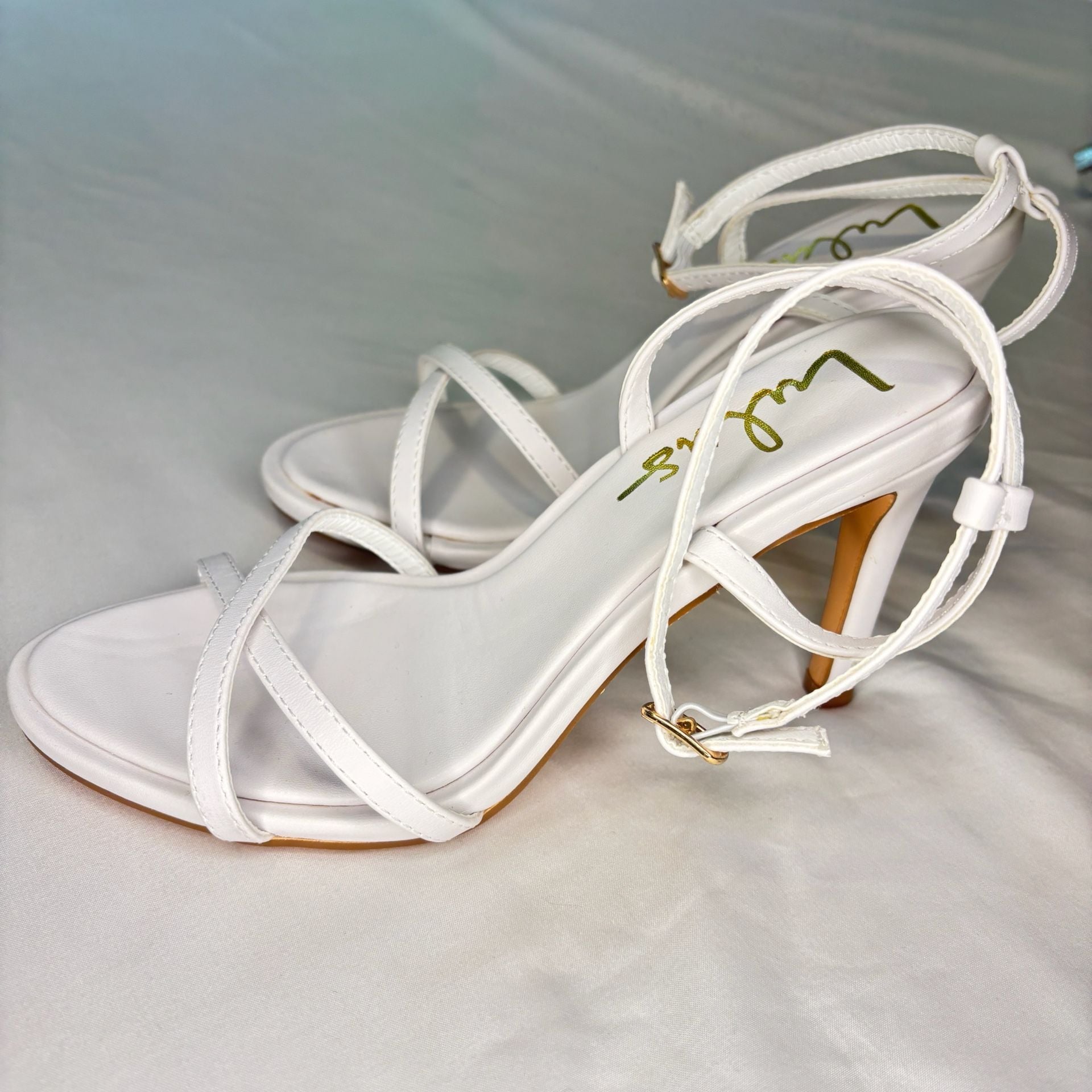 Lulus White Strappy Ankle-Strap Stiletto Sandals size 5.5 9