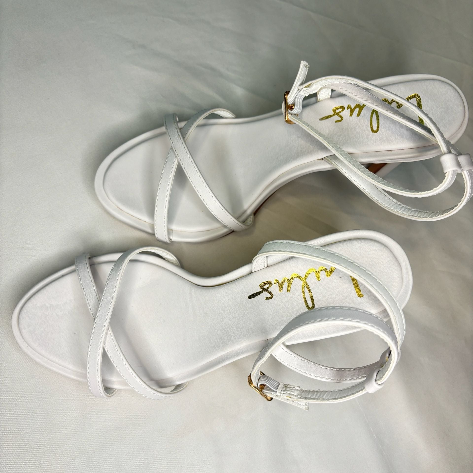 Lulus White Strappy Ankle-Strap Stiletto Sandals size 5.5 10