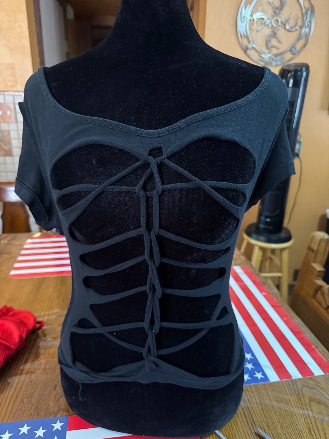 Custom Cut-Out and braided Shredded Back T-Shirt 1