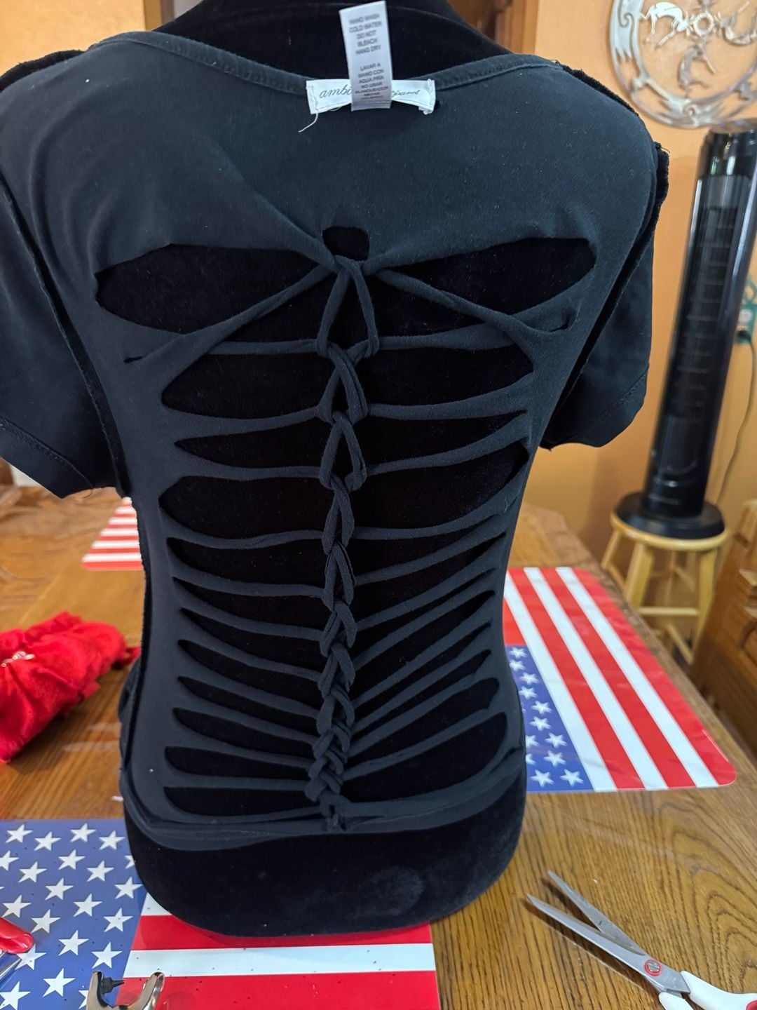 Custom Cut-Out and braided Shredded Back T-Shirt 2