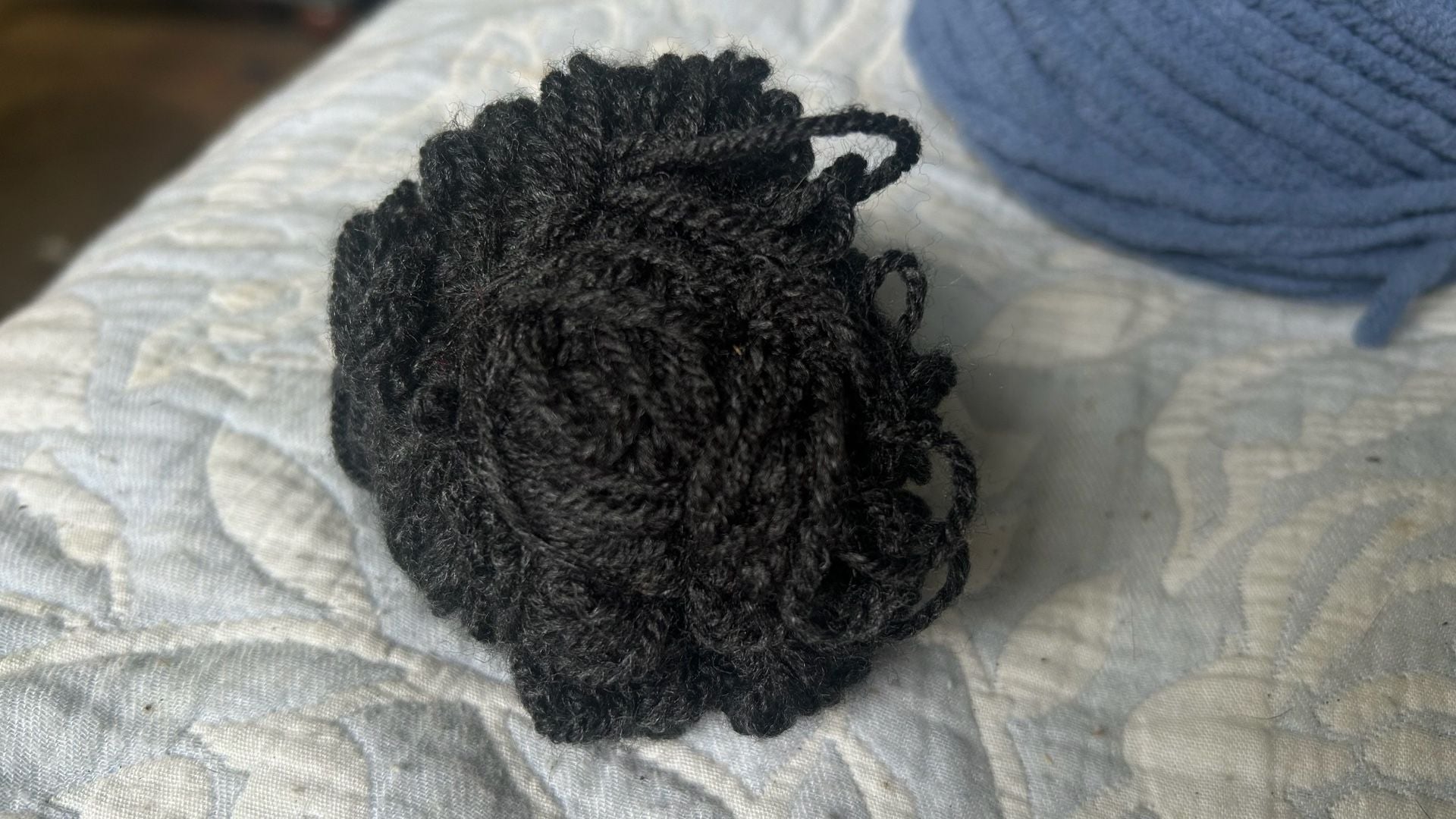 Small Black Yarn Craft Pompom or Hair Piece 1
