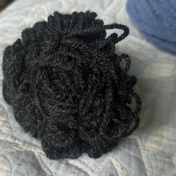 Small Black Yarn Craft Pompom or Hair Piece