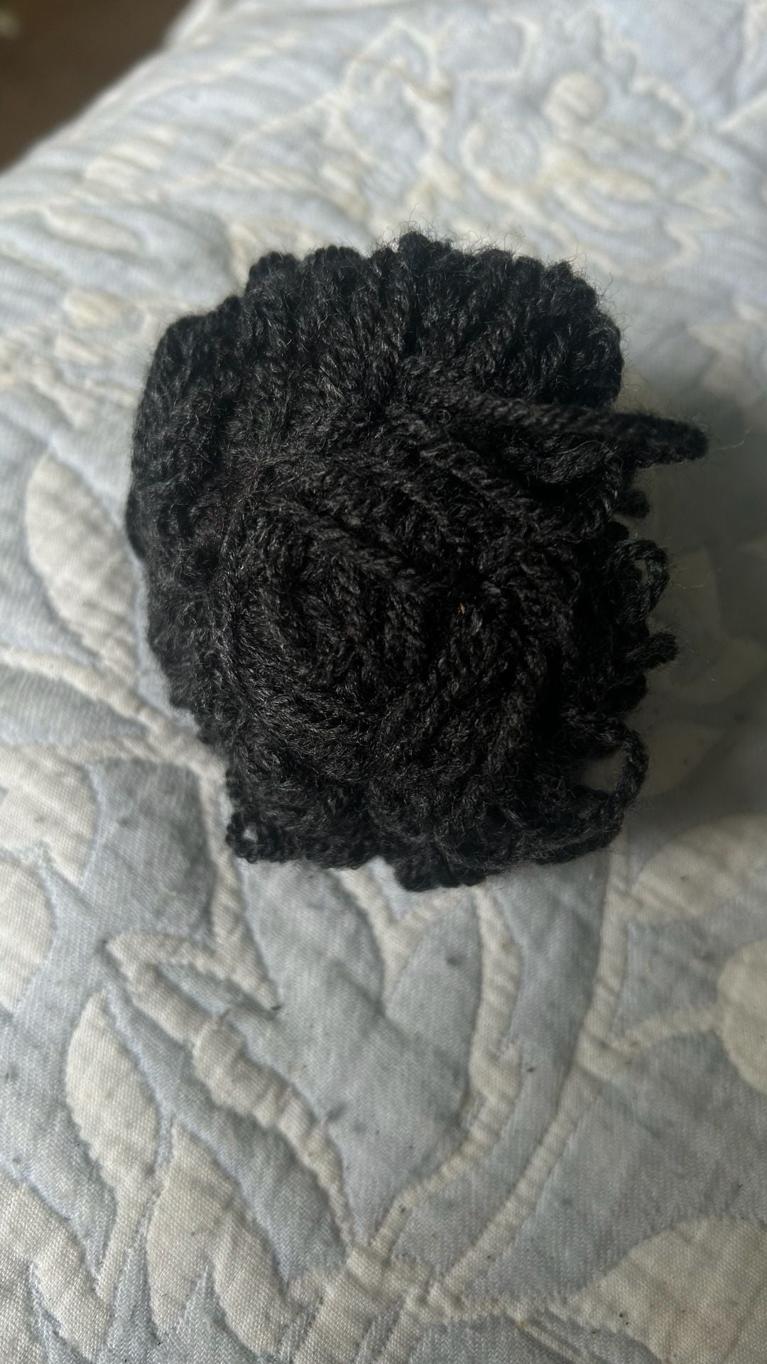 Small Black Yarn Craft Pompom or Hair Piece 2