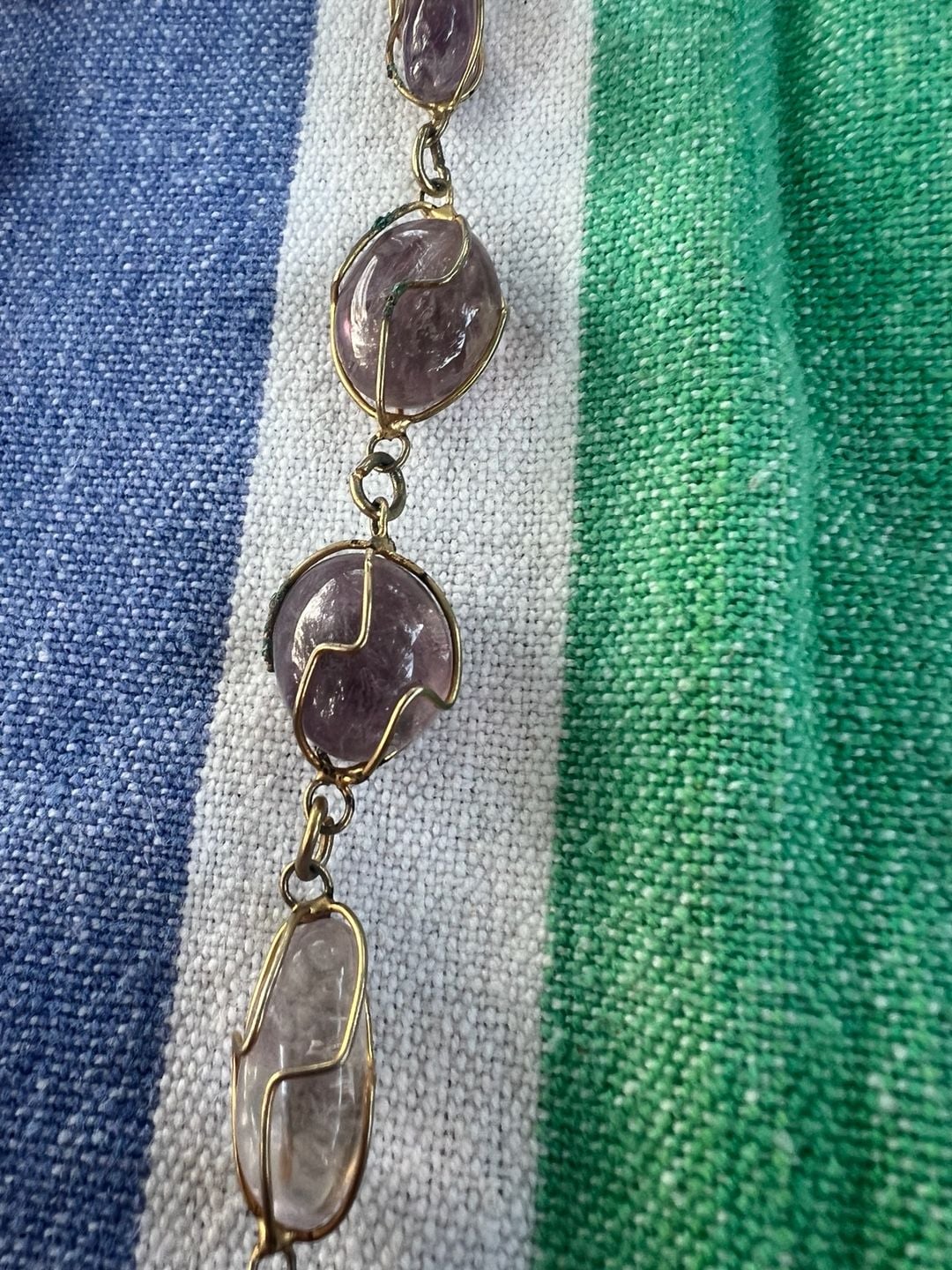 Vintage Amethyst Tumbled Stone Wire Cage Gold-Tone Long Necklace 10