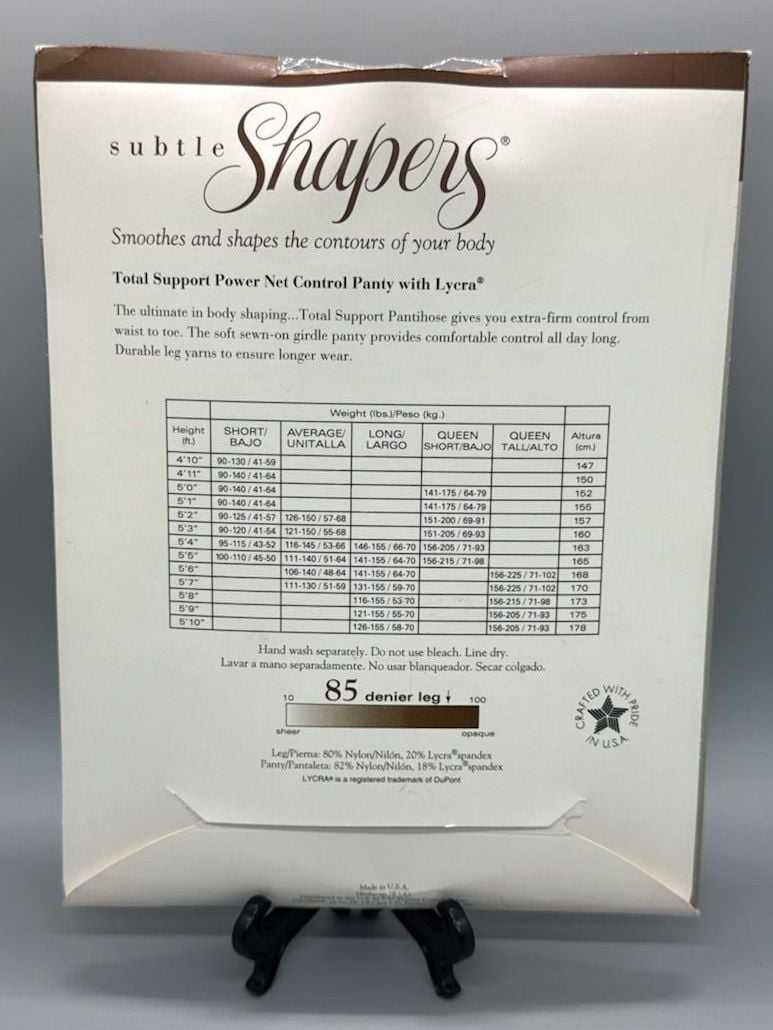 NOS J Ferrar Subtle Shapers Total Support Pantyhose Little Beige Long New Vtg 6