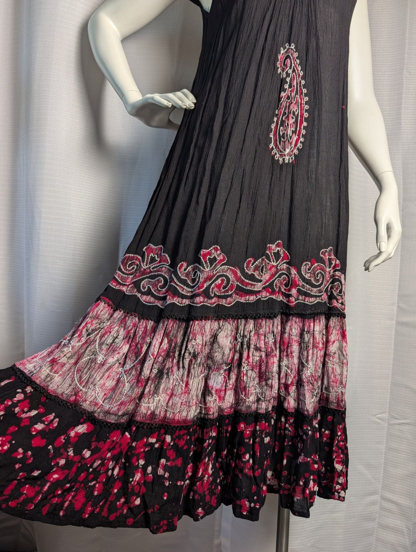 Fashion Force Black Boho Midi Dress with Embroidery and Batik Trim 3