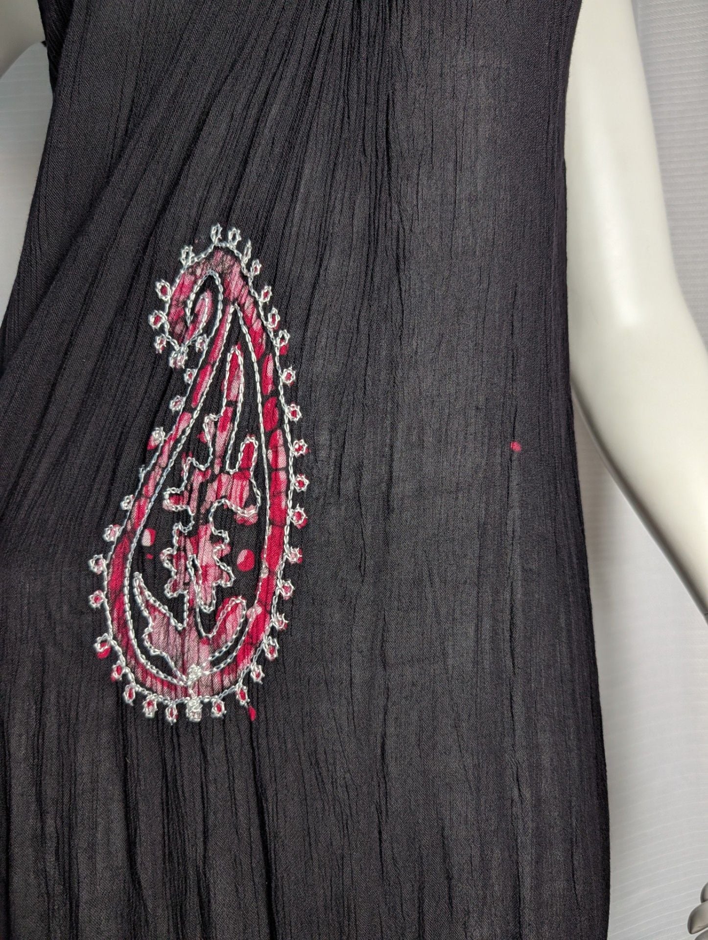 Fashion Force Black Boho Midi Dress with Embroidery and Batik Trim 4