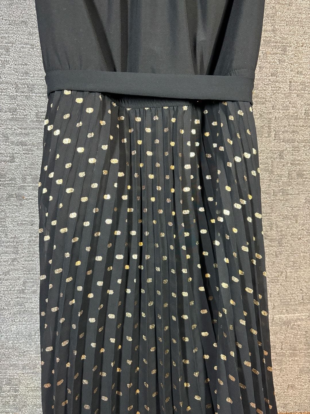Lane Bryant Sleeveless Pleated Midi Dress with Gold Foil Polka Dots 4