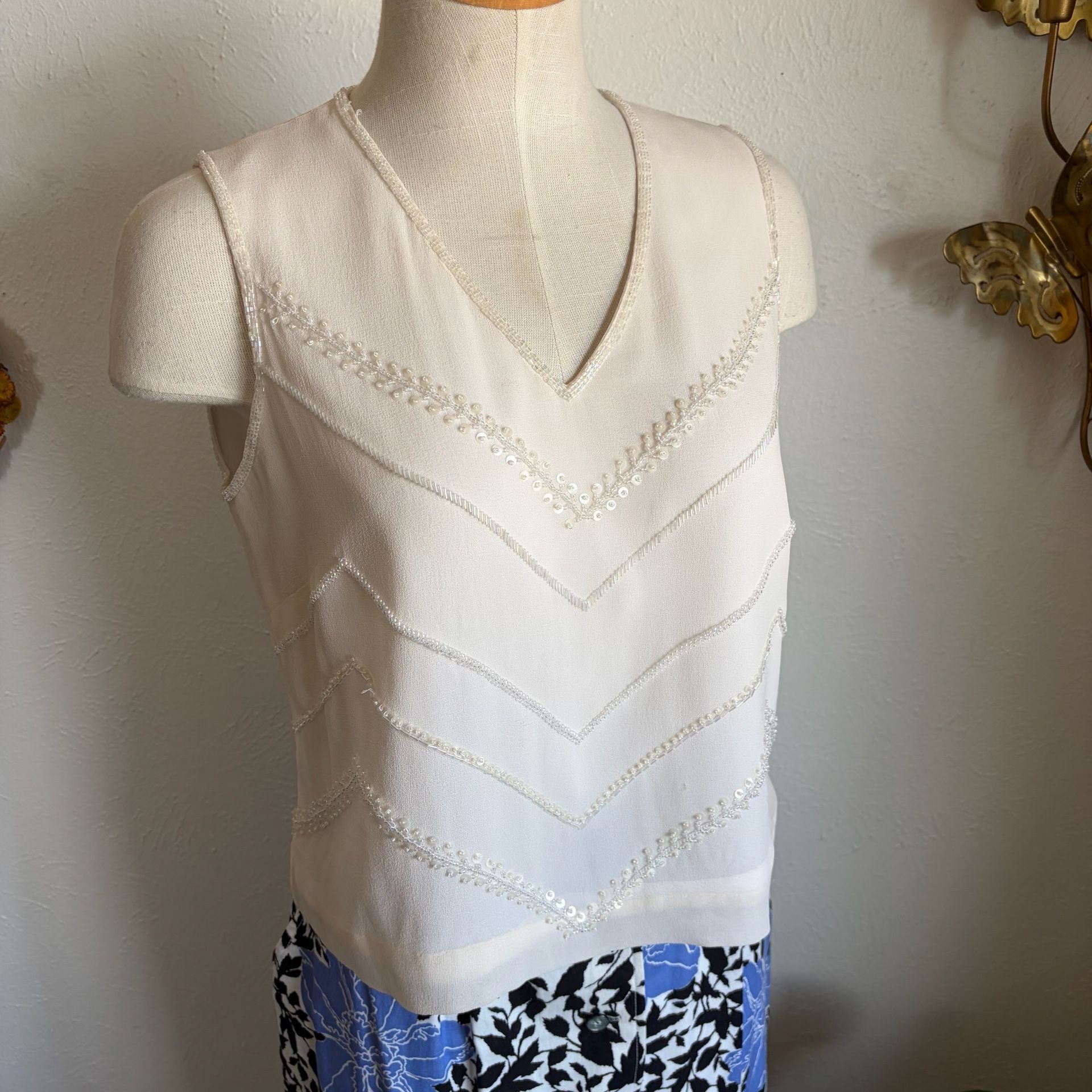 Vintage Sleeveless Silk Beaded Tank S 3