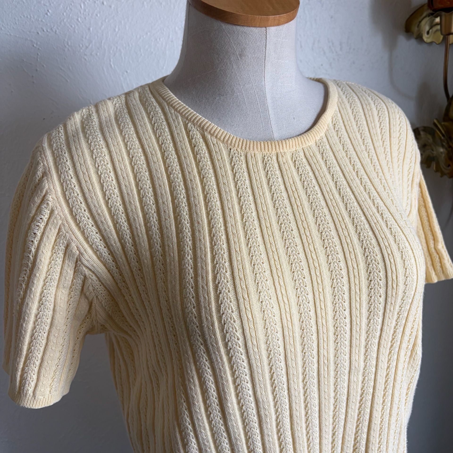 Vintage 100% Cotton Ribbed Short-Sleeve Knit Sweater Top S 4