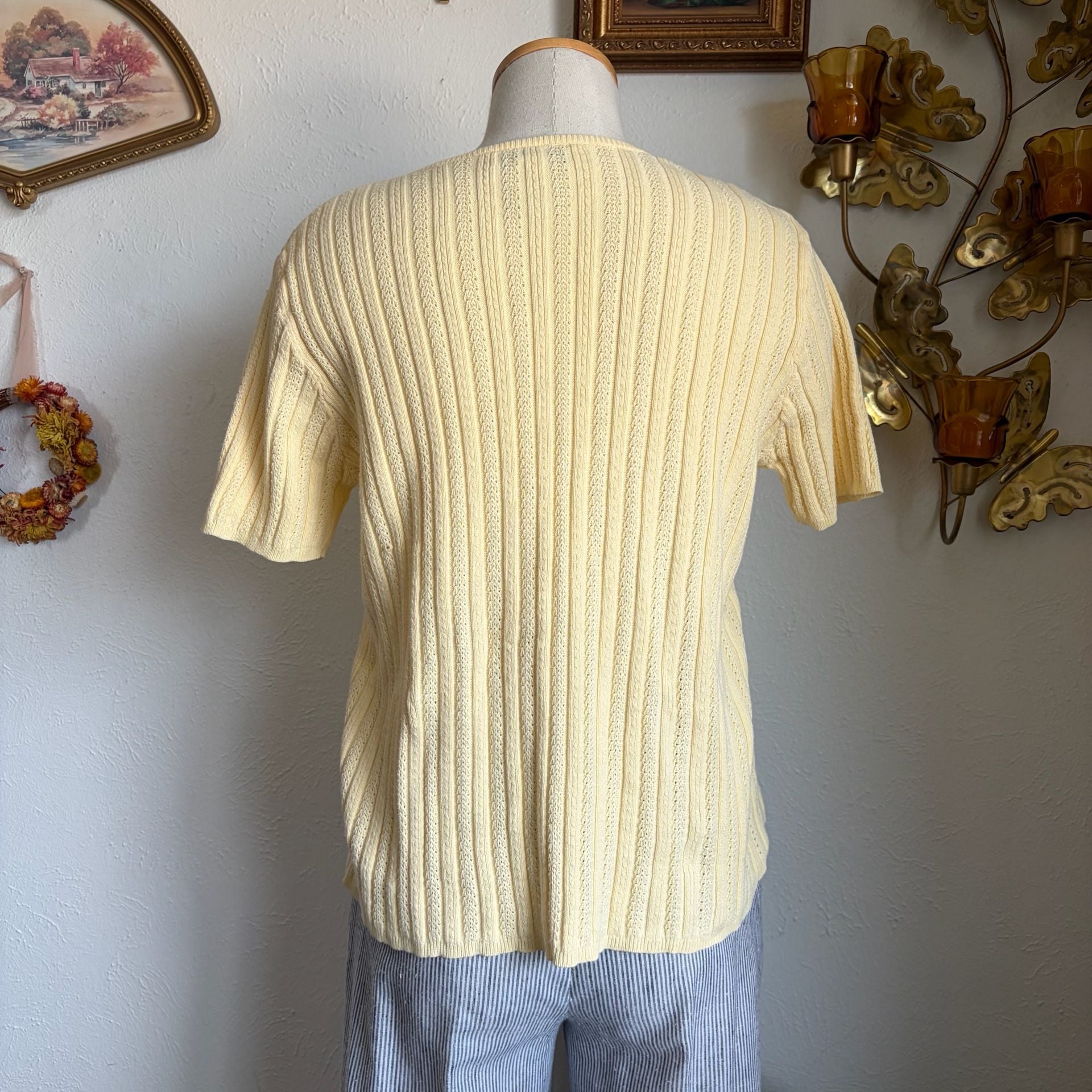 Vintage 100% Cotton Ribbed Short-Sleeve Knit Sweater Top S 5