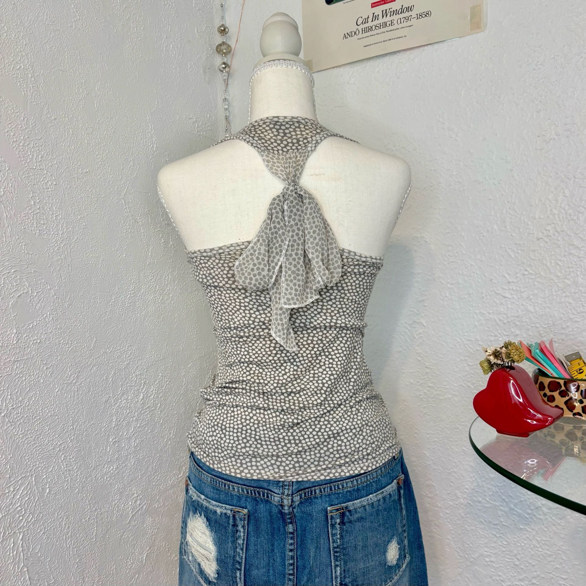 Guess Women's Polka Dot Print Sleeveless Tank Top with Tie-Back Detail 3