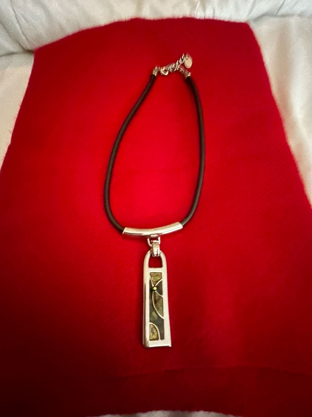 Chico's Black Leather Cord Necklace with Modern Mosaic Pendant 1