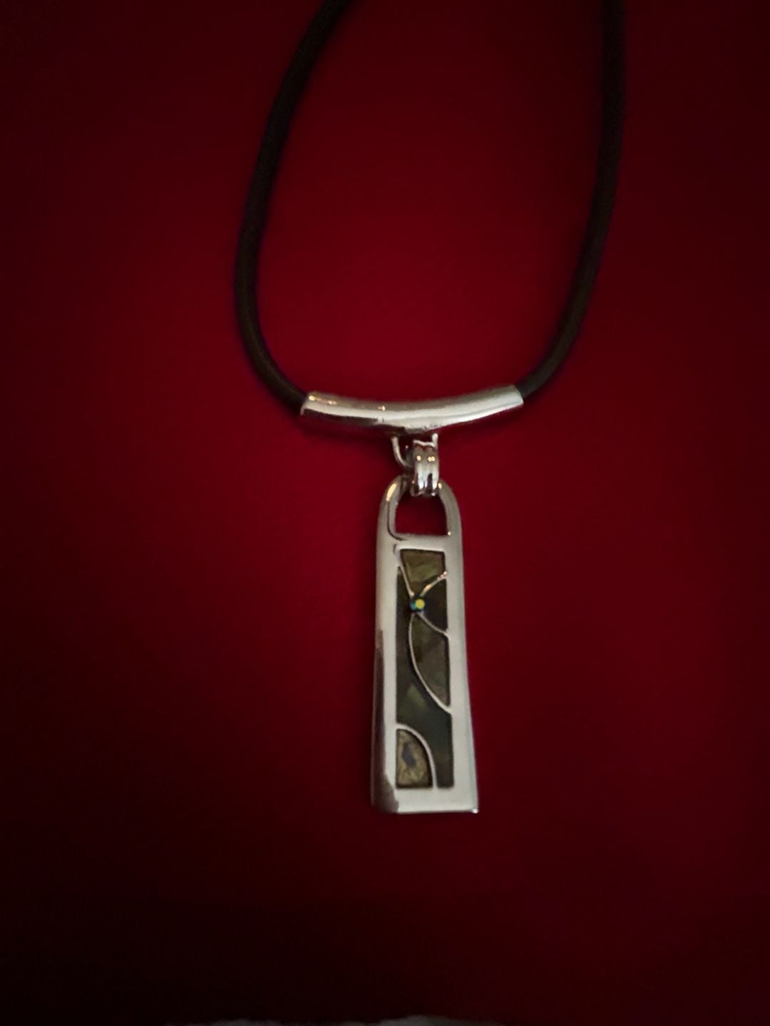 Chico's Black Leather Cord Necklace with Modern Mosaic Pendant 2