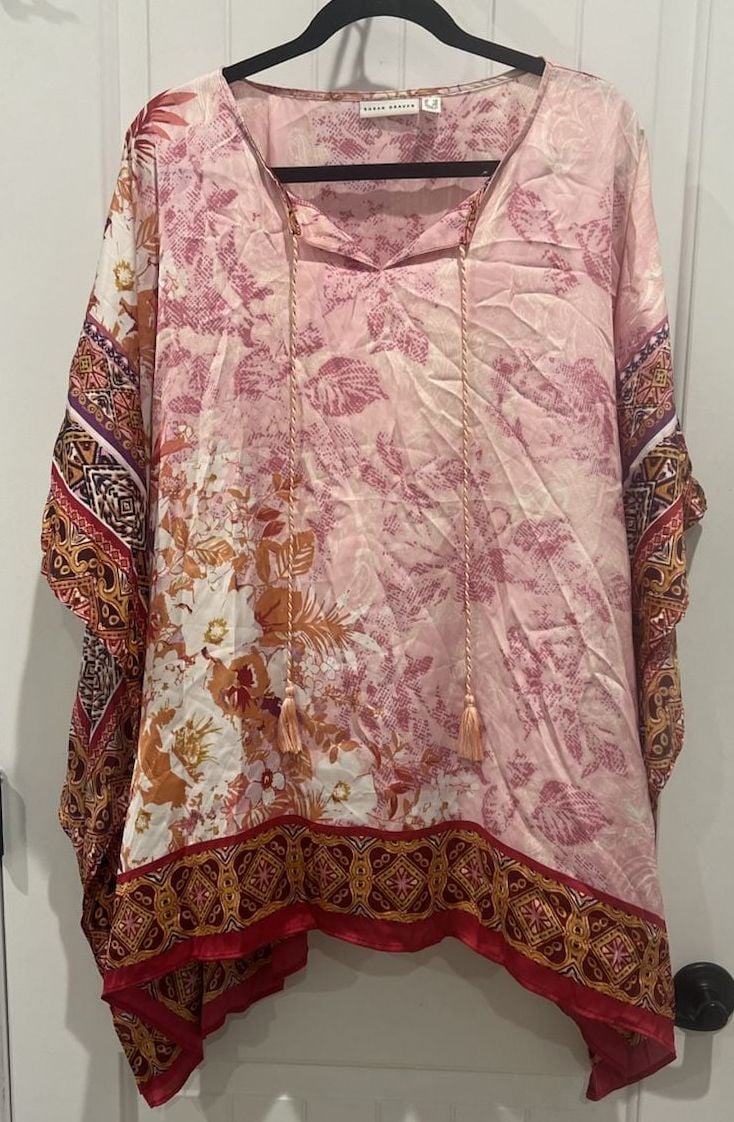 Susan Graver Printed Charmeuse Scarf Kaftan Tunic Top Size 1X 2