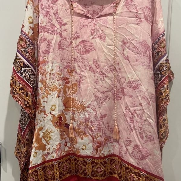 Susan Graver Printed Charmeuse Scarf Kaftan Tunic Top Size 1X