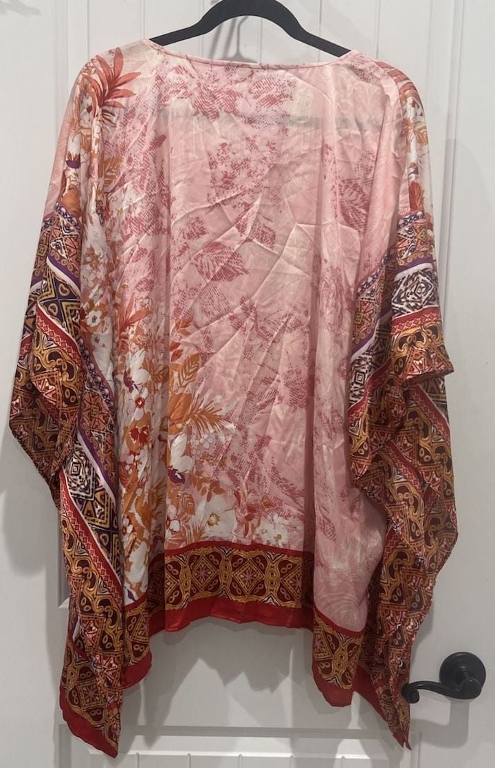 Susan Graver Printed Charmeuse Scarf Kaftan Tunic Top Size 1X 10