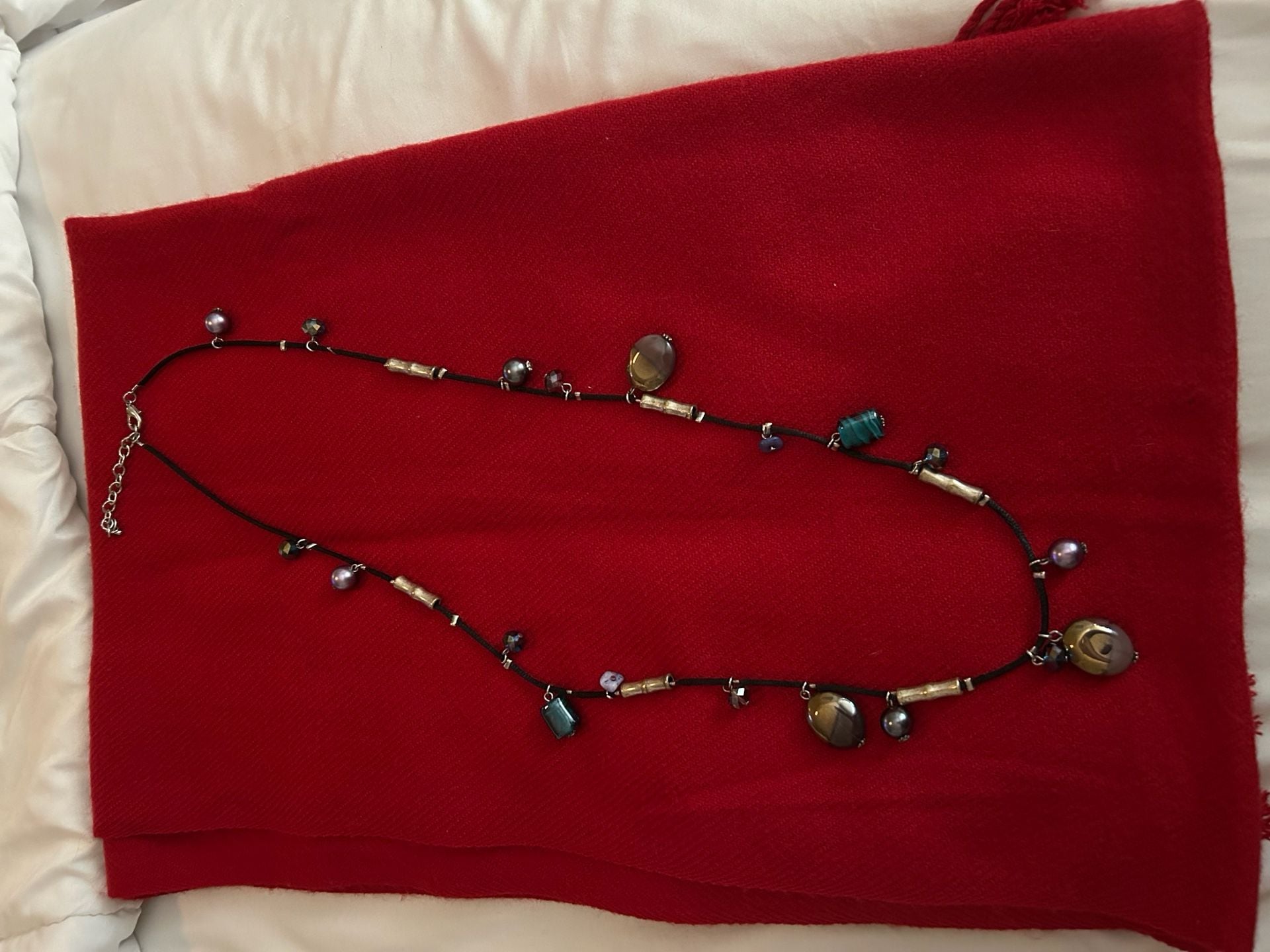 Silpada Retired N1967 Multi-Stone Boho Station Necklace on Black Cord 1