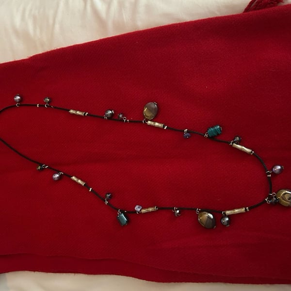 Silpada Retired N1967 Multi-Stone Boho Station Necklace on Black Cord