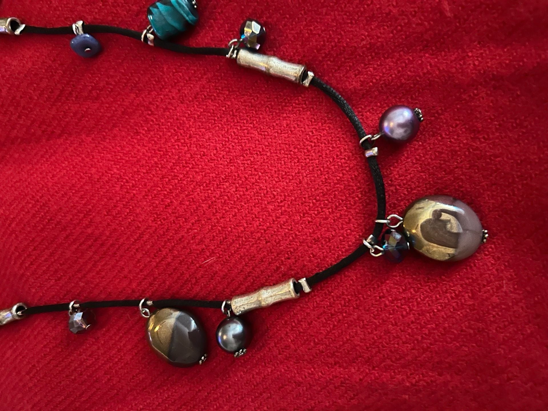 Silpada Retired N1967 Multi-Stone Boho Station Necklace on Black Cord 2