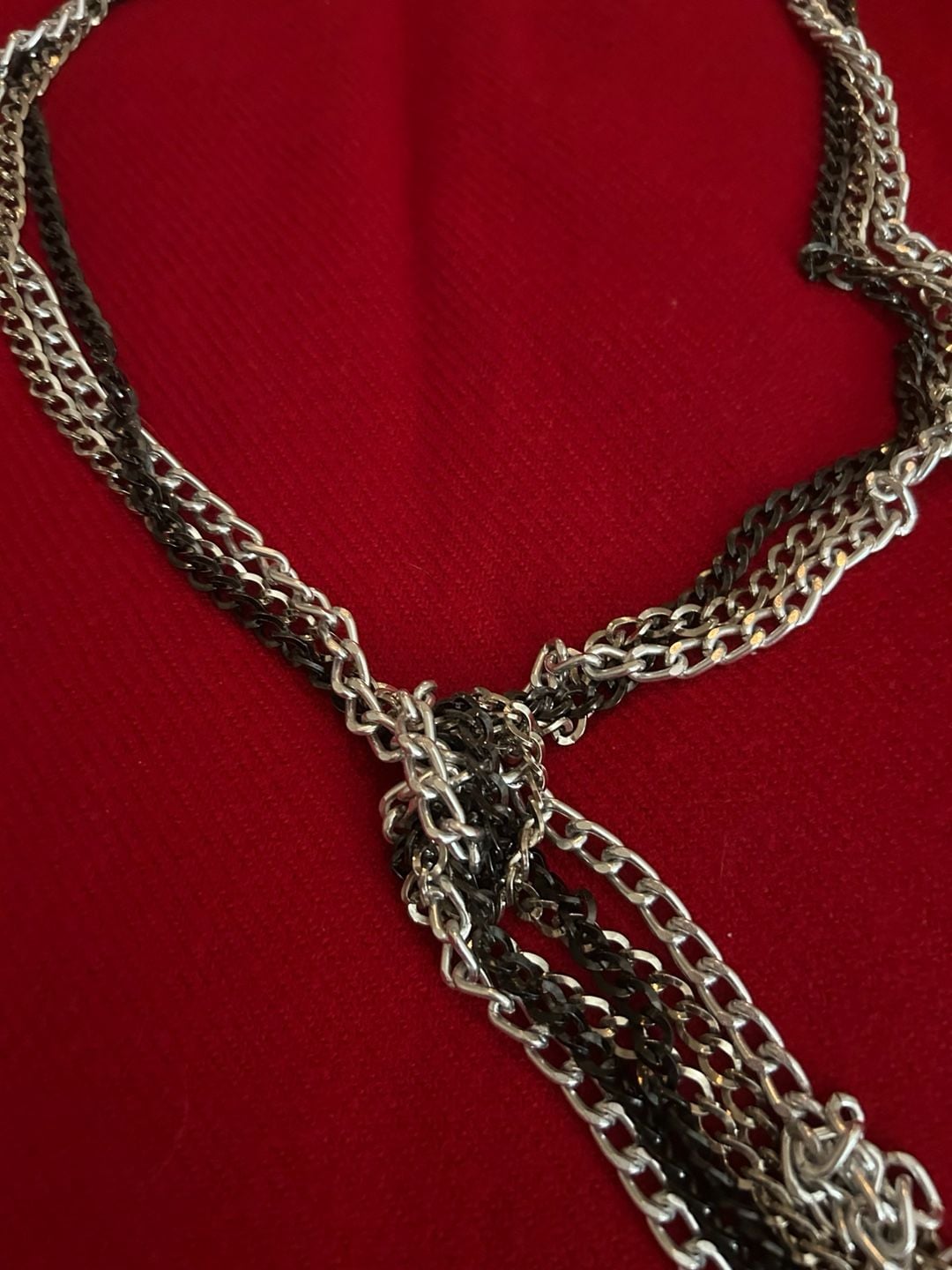 Two-Tone Silver and Black Multi-Chain Knotted Sautoir Necklace 1